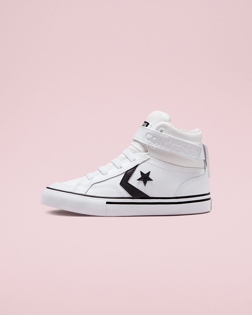 Boys' Converse Pro Blaze Strap Leather High Top Shoes White / Black / White | AU 36408J